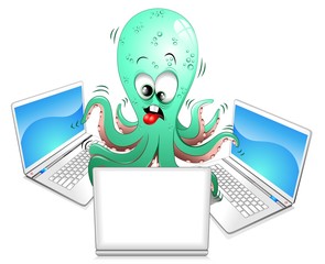 Polpo Informatico Tecnologico Cartoon Technological Octopus