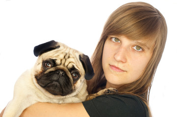 Young Woman with pug - Junge Frau mit Mops