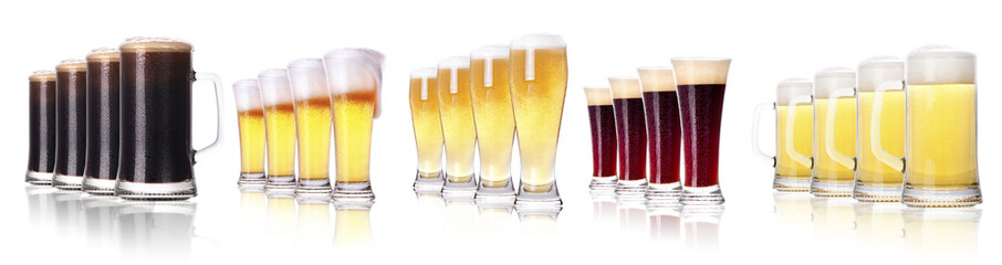 Row Of Beer Glasses on White