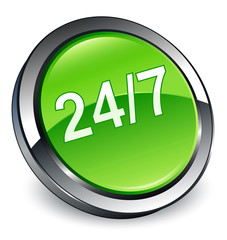 24/7 icon 3D green button