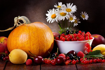 still life with fruits and vegetables