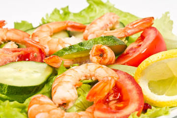 salad of royal shrimps and fresh vegetables