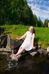 enjoying a young woman