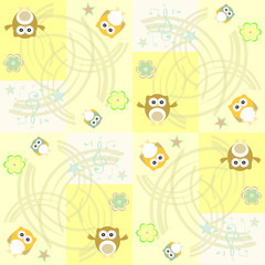 Seamless flowers and owl pattern vector background