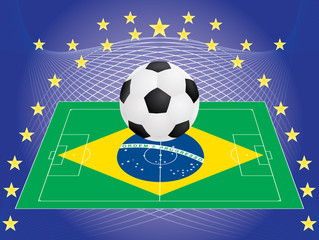 football over pitch with Brazilian flag vector illustration