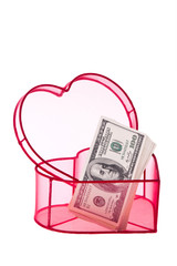 Dollar Geldscheine in einem Herz