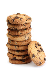 Chocolate chips cookies isolated on white.