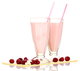 Raspberry milk shakes isolated on white