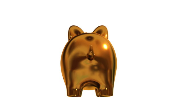 A gold piggy bank filling up with coins and getting fatter.