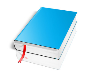 Blank book with blue cover on white background..