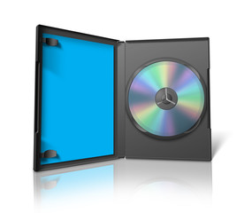 Box for DVD with a disk on white background.
