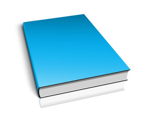 Blank book with blue cover on white background..
