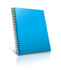 Blank book with blue cover on white background..