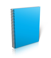 Blank book with blue cover on white background..