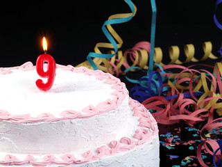 Birthday cake with red candles showing Nr. 9