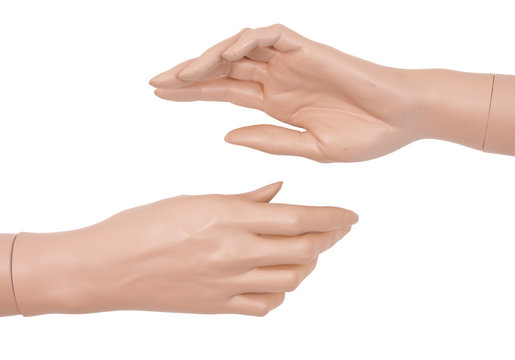 Hands of plastic mannequin isolated on white