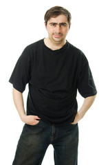 mid adult man in the black t-shirt isolated
