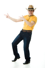 Dancing Cowboy finger points forward