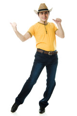 Dancing Cowboy finger points forward