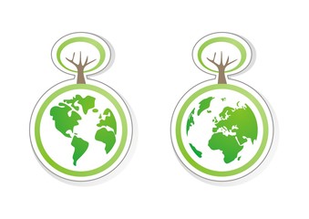 Vector ecology button icon or logo with planet earth both globes