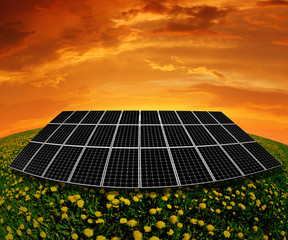 Solar energy panels in the setting sun