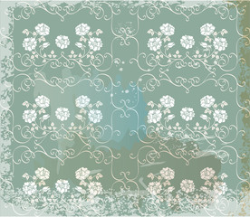 Green  vintage background   with white roses