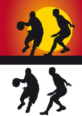 Basketball silhouette against a colored background