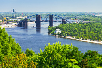panorama of Kiev with bridge on Dnieper River