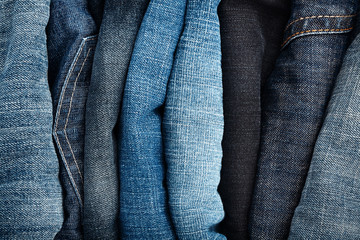 Stack of blue jeans