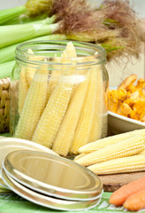 Jar with corn preparing for preserving.