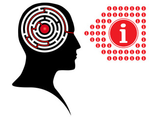Circle maze puzzle as a brain in a person head