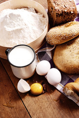 Rural still life with bread and milk