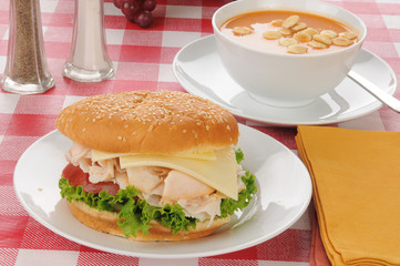 chicken sandwich with tomato bisque