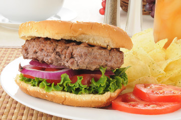 Closeup of a homemade hamburger