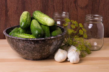 Pickles or cucumbers with garlic