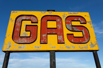 An antique, vintage gas sign on route 66