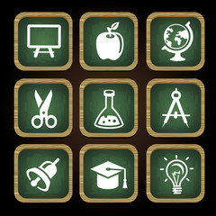 Education icons in square frames