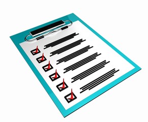 Cyan note paper clipboard with check list