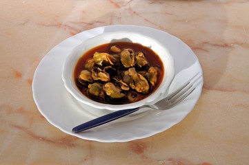 Musels in spicy oil, Andalusia, Spain © Arena Photo UK