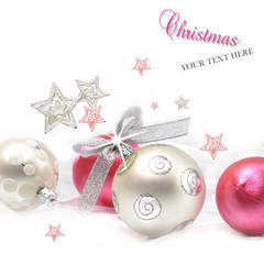 Silver and pink Christmas ball baubles with stars