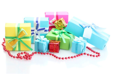 bright gifts with bows isolated on white