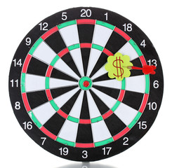 Darts with stickers depicting the life values isolated