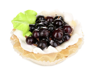 sweet cake with berries isolated on white