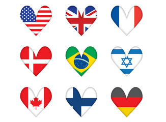 set of heart-shaped flags vector illustration