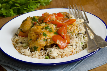 Chicken paprika with rice