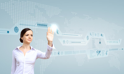 Businesswoman and touch screen technology