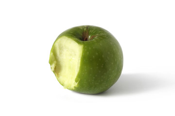 green bitten apple isolated on white background