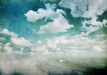 grunge background with clouds and sea view