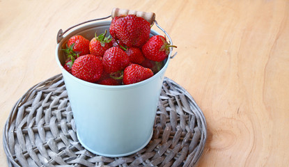 Berries of strawberry in a  bucket