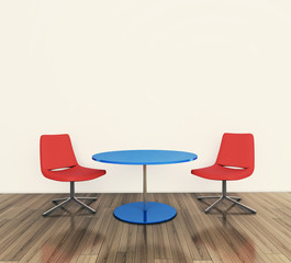 modern interior with chairs and table 3d rendering
